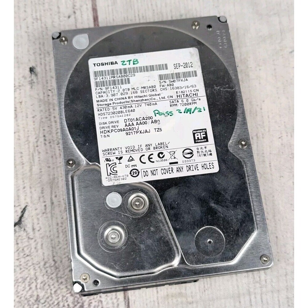 Toshiba 2TB HDD - P/N: 9F14311 - HDS723020BLE640 - Checked, Passed, and WIPED